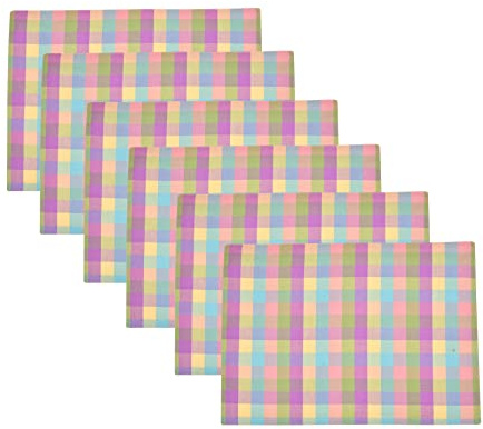Urban Villa Easter Placemats100% Cotton Fused Table Placemats 14''x 20'' Over Sized Set of 6 Easter Colors Buffalo Check Plaid for Every Day Use Parties Celebrations Heavier Quality