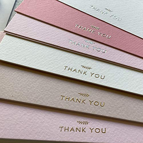 RUN2PRINT Dankeskarten mit Umschlägen und Folienaufklebern – elegante Altrosa-Prägung mit Goldfolie gepresst – Blanko-Notizen für Hochzeit, Braut, Babyparty, Geschäft und formelle Anlässe