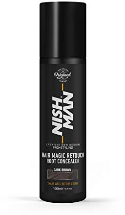 NISHMAN Magic Retouch Root Concealer - Dark Brown 100ml - Instant Gray Coverage & Color Refresher for Roots - Fast-Drying, Long-Lasting Hair Spray for a Natural Look
