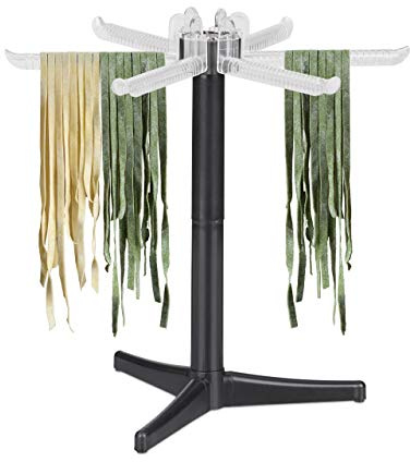 Relaxdays Pasta Dryer, 6 Removable Arms, Pasta Space Drying, Plastic Pasta Stand, 31 x 31 x 31 cm, Black