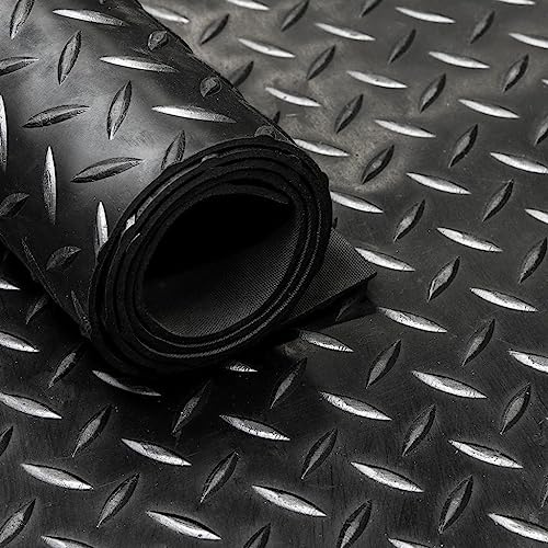 Vivol Tapis anti-fatigue en caoutchouc motif diamant 3 mm d'épaisseur - Largeur 180 cm - Par mètre linéaire - Tapis en caoutchouc en rouleau