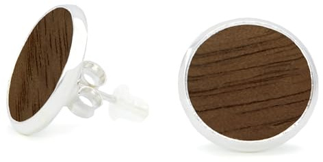 NaturSchatulle Holzschmuck Ohrringe Damen Holzohrringe Stecker Rund Nussbaum Holz in Titanium Fassung Natürliche Ohrstecker Schmuck