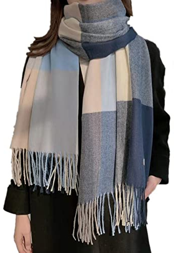 Ikruidy Bufanda de Invierno para Mujer Caliente Mantas Cozy Bufanda Larga Tartán Chal con Borlas Mantón Multicolor Pañuelo Abrigado