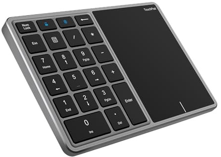 Sanpyl Tastiera numerica wireless, 2 in 1, 22 tasti, touchpad Bluetooth 4.2 da 2,4 GHz, ricarica di tipo C, tastiera contabile finanziaria da 500 mAh, per laptop, PC, desktop (grigio ferro)