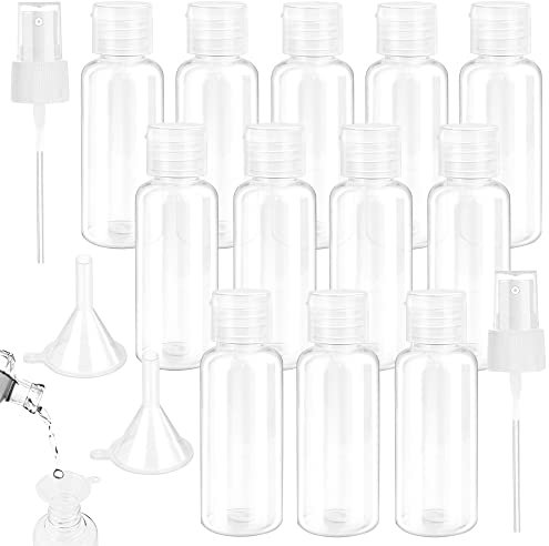 SPEACOUR 12 PCS Flacon de Voyage 30ml Petite Bouteille Plastique Flacons de Voyage Vides Transparentes avec 2 Petits Entonnoirs et 2 Tête de Vaporisateur Conteneur pour Liquide, Cosmétique, Shampoing
