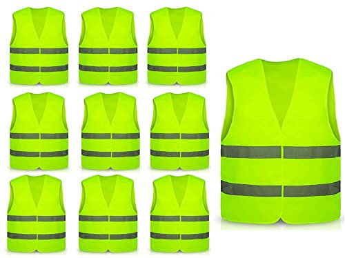 Hitopin Warnweste, 10PCS Sicherheitswesten, Gelb Sicherheitsweste, Auto Reflektorweste, Reflektierenden Streifen Weste, Neon gelb Reflektierend Warnweste, für Fahrern, Arbeitskräften, Erwachsene