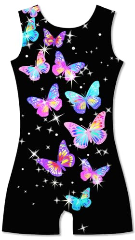 TUONROAD Butterflies Leotards for Girls Gymnastics 4t 5t Black Sparkly Shiny Biketards