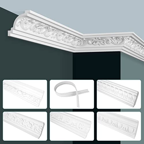 GRAND DECOR Stuckleisten Decke Barock Stil, PU Hartschaum & Flexibel - 2m Deckenleisten gemustert Eckleisten Kunststoff Stuck (30 Meter C773 weiß)