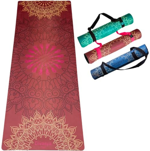 DIVASYA Premium nachhaltige Yogamatte rutschfest: Naturkautschuk rutschfest & saugstarke Mikrofaser-Oberfläche, großzügige Maße (183x68x0,5cm), Tragegurt & Fixierband, Yoga Matte