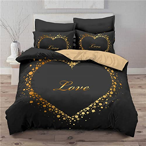 Freyamy Herz Bettwäsche 200x200 Herzen Herzchen Aesthetic Bettwäsche Set | Mädchen Bettwäsche, 3 teilig Bettwäsche-Sets, Microfaser ÖKO-TEX Bettbezug mit Reißverschluss und 2 Kissenbezug 80x80cm
