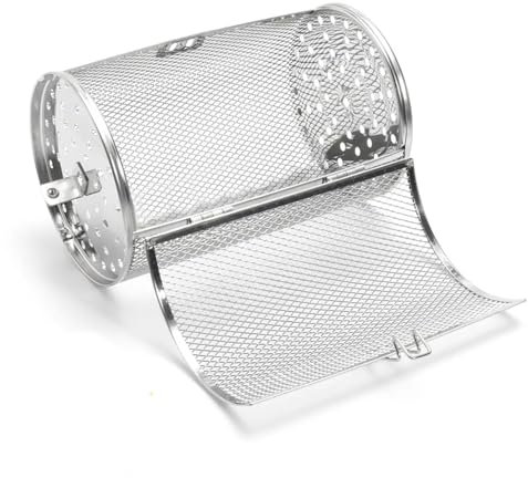 Omevett Tower Air Fryer Accessories Chip Basket, Stainless Steel Tower Rotisserie Basket 360° Rotating Rolling Grill Basket Grilled Cage for Baking Coffee Bean, BBQ, Peanuts, Walnuts, Nut(12 * 18CM)