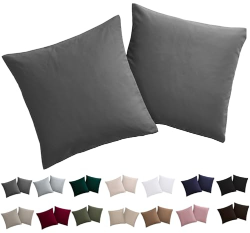Soifox Kissenbezug 40x40 2er Set - Kopfkissenbezug 40 x 40 Anthrazit 100% Mikrofaser bügelfrei & knitterfrei mit Reißverschluss