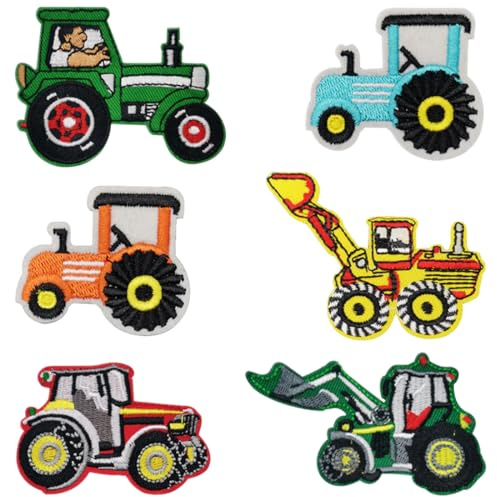 MEZHEN Traktor Patch zum Aufbügeln Bügelflicken Kinder Traktor Bestickt Aufbügler Patch für Kleidung Applique Flicken Patches für DIY T-Shirt Jeans 12 Stück, MC117