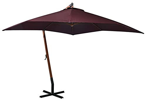 BaraSh Ampelschirm Sonnenschirm Terrasse Groß Windfest mit Mast Bordeauxrot 3x3 m Massivholz Tanne