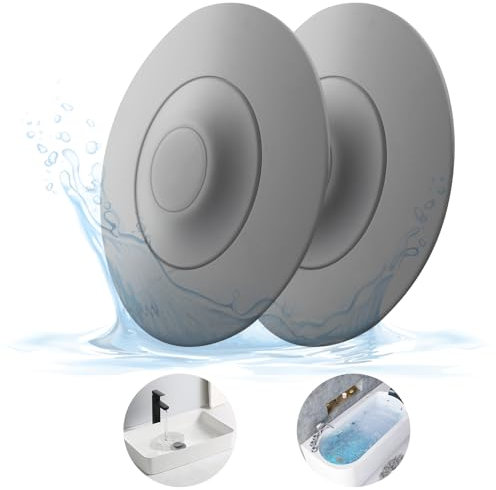 HUAERSICO Universal Silicone Drain Plug - Washbasin Plug and Bathtub Plug with Press and Hair Strainer Function - Practical Drain Strainer for Washbasins, Bathtubs and Sinks, Grey, 2 Pieces