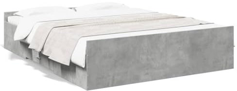 vidaXL Bettgestell, Bett mit Schubladen, Bettrahmen mit Sperrholzlatten, Doppelbett für Schlafzimmer, Schubladenbett, Betongrau 140x200cm Holzwerkstoff