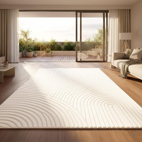 VIMODA Moderner Kurzflor Teppich Wohnzimmer Schlafzimmer Skandinavisch In&Outdoor geeignet,Maße:160x230 cm;Farbe:Wellen