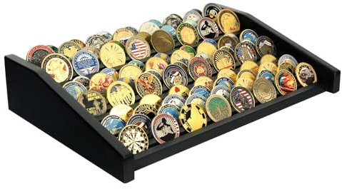 Challenge Münzständer, 12 Reihen Massivholz, Militär-Münzständer, hält 80–100 Münzen, Armee-Münzständer für den Schreibtisch (schwarzes Finish)