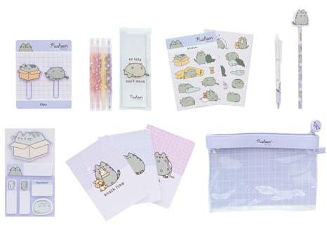Grupo Erik Pusheen Cat Moments Schreibwaren Set Mäppchen mit Kugelschreiber | Bleistift mit Radiergummi - Federmäppchen Groß - Büroklammern - 4 Textmarker - Notizzettel Klebend Kawaii Stuff