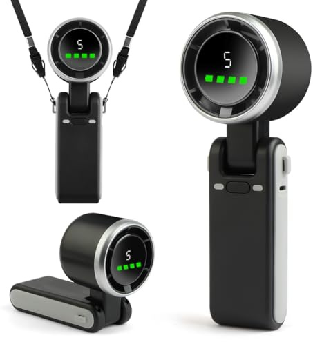 AUAUY Bärbar turbo handfläkt, USB minifläkt, 3-i-1 hand/skrivbord/halsfläkt, 3 600 mAh, 180° vikbar, 5 hastighetsinställningar, för kontor, resor, utomhus, smink (svart)