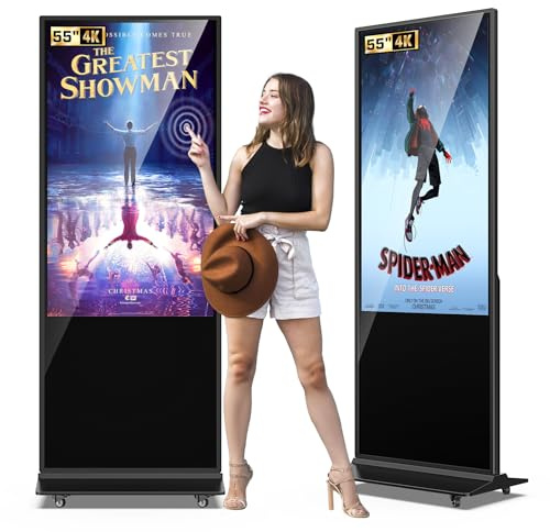 JASZDOT 55 Zoll 4K Touchscreen Digitaler Kundenstopper, LCD Digital Signage Werbedisplay mit Android OS, IPS Panel, Interaktiver Gehwegaufsteller für Geschäft & Schaufenster, Schwarz