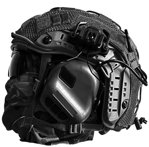 WQZXM Casque Airsoft Rapide, avec Microphone Casque Fonctionnel Tactique, Lunettes Tir Quadrichromiques, Housse Casque Et Cagoule, pour Cosplay Military Tactical Airsoft Gear(Black)