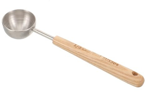 OFFSCH Stainless Steel Kitchen Measuring Spoon Wooden Handle 8ml Metal Baking and Cooking Seasoning Scoop for Precise Coffee Powder Measurement