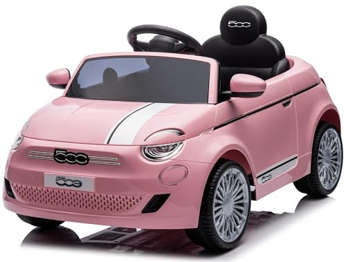 Macchina Elettrica per Bambini 12V Fiat 500 Auto Giocattolo Full Optional con Telecomando Parentale Soft Start e Cintura di Sicurezza (Rosa)