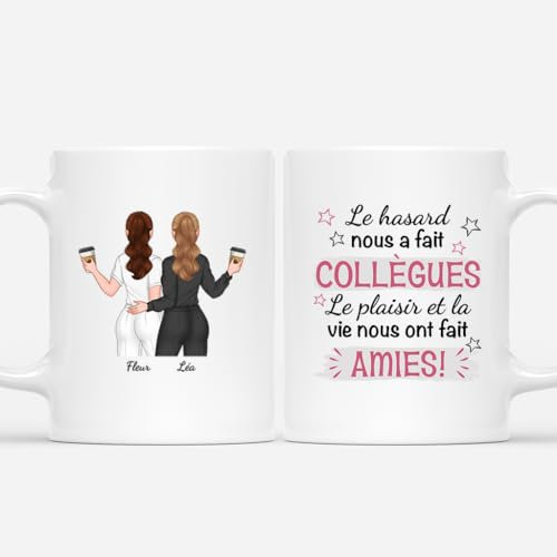 Cadeau Plus Mug Personnalisé Prénom - La Joie Et Les Rires Ont Fait De Nous Des Amies - Cadeau Collegue De Travail Femme, Tasse Personnalisable Collegue, Cadeau Rigolo Collegue (2 Femmes)