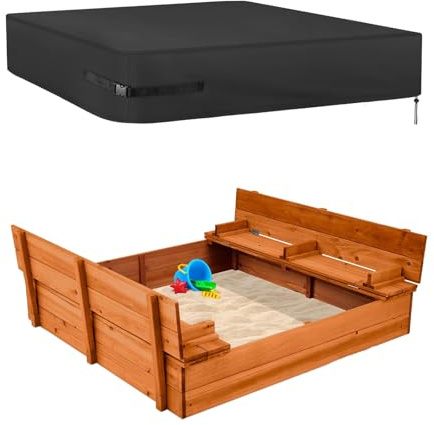 Kasla Sandbox Cover, Sandbox Cover Waterproof, Outdoor Toddler's Large Sand Box Covers for Sand Protection (Black, 50 L×40 W×8 H)