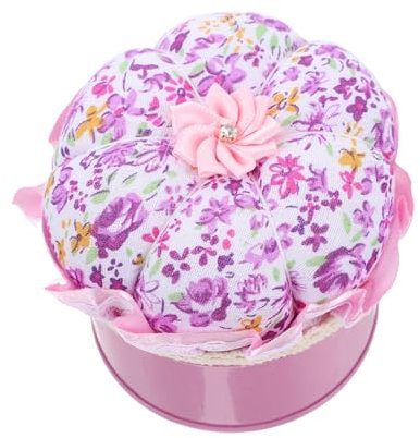 STOBOK Kürbisförmige Nähnadelbox Aus Stoff Und Weißblech Nadelhalter Für Nähen Und Quilten Mit Blumenmuster Organizer Für Nähnadeln Und Fäden Lila
