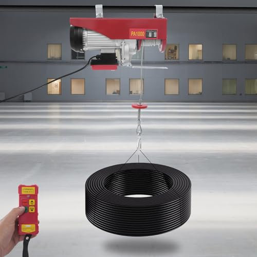 Elektrohebezeug 1000W 500KG(Doppelkabel)/1000KG(Einzelkabel) 12m/6m Hubhöhe Elektrohebezeug mit drahtloser Steuerung Elektrische Seilwinde mit zwei Schlingen (Isoliergrad Klasse B)