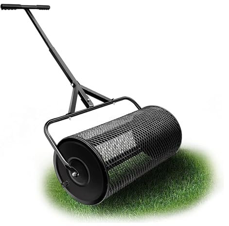 Spandiconcime multiuso, spandiconcime per compost, spandiconcime per torba, spandiconcime leggero con maniglia a T di aggiornamento, per la cura del prato e del giardino, rullo spandiconcime, nero-
