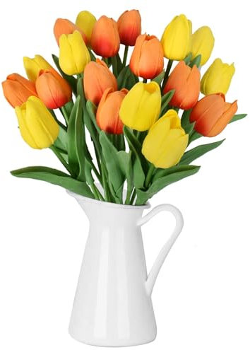 DecorDwell Artificiali in Lattice Tulipano, 20 Tulipani in Seta, Tulipani Artificiali Multicolori Realistici, per Matrimonio, Casa, Festa, Festival, Composizioni Floreali, Bouquet da Sposa