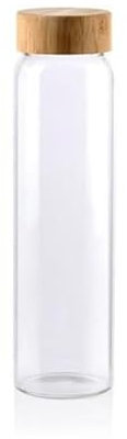 Borosilicate Glass Drinking Bottle, 1L Capacity with leak resistant Bamboo Lid, elegant, transparent, for Water, Beverages and Infused Drinks Storage.