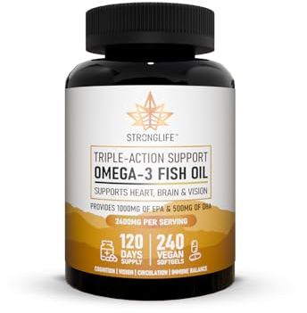 Omega 3 Fish Oil Supplement 3600mg | High Strength EPA & DHA | Brain, Heart, Joint & Eye Support | Premium Omega 3 Softgels for Men & Women | 240 Softgels – 120 Day Supply