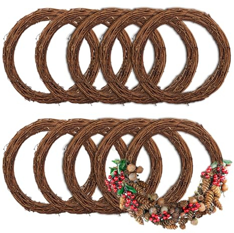 Geytetqi 10 PCS 8 Inch Natural Grapevine Wreaths, Beautiful Vine Branch Wreath for DIY Crafts and Christmas Decorations, Ideal for Outdoor and Indoor Use