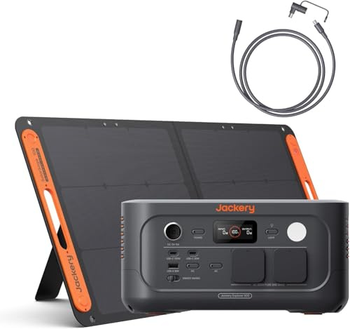 Jackery Explorer 500v2 Générateur Solaire Portable avec Panneau 100W et Câble d’Extension 5M, Batterie LFP 512Wh/500W, UPS ≤10ms, Charge Rapide 1.3h, Station pour Camping et Urgence