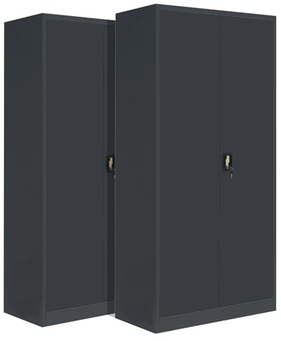Lager|Zwei LagerZwei Mehrzweckschrank 185x90x40cm Anthrazit I Abschließbar | 2-Pack I Metallschrank mit 4 Fachböden I Aktenschrank I Robuster Allzweckschrank als Werkstattschrank & Büroschrank