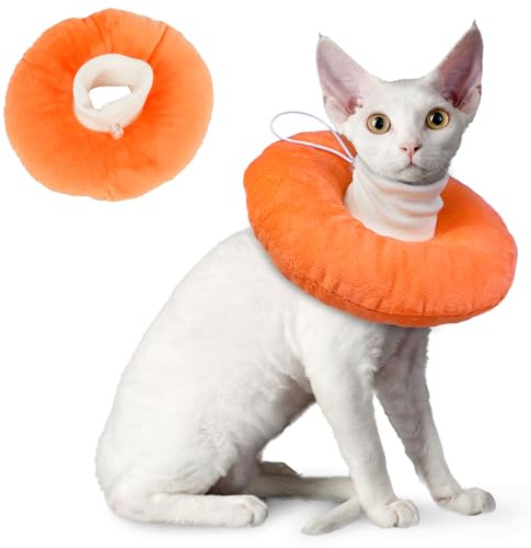 Hjumarayan kattkrage läckageskydd mjuk – krage katt mjuk liten, halsband katt mjuk skyddande krage efter OP, justerbar tratt, orange S