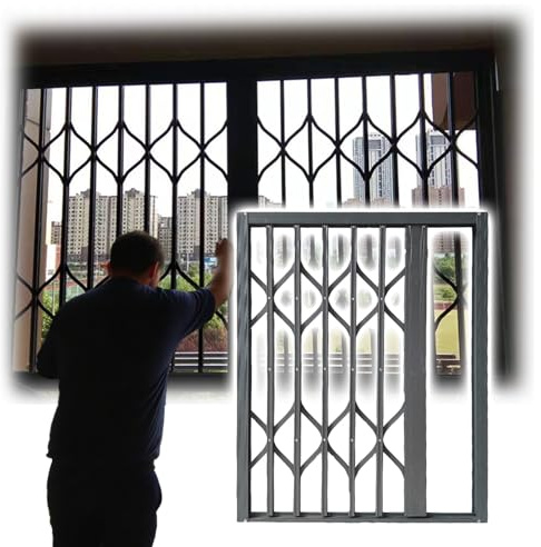 Fenstergitter Einbruchschutz Einziehbare Fenster-Sicherheitsgitter Für Den Außenbereich Und Den Innenbereich, Faltbarer Einbruchschutz Für Kinderzimmer/Dachböden, Robuste Einbruchsichere(100x110cm)