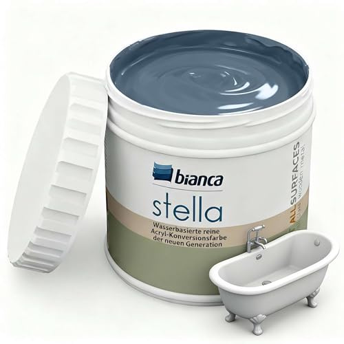 Bianca Stella Badewannenlack Ohne Schleifen - Wasserbasierter Parfümierter Sanitärlack für Badewanne, Waschbecken, Duschwanne & Emaille - Marineblau, Glänzend, Kratzfest, Hochdeckend, 500ml
