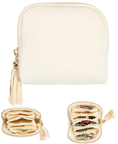 Bafiwu Travel Jewellery Case, Jewellery Pouch with Zipper Velvet,Portable Jewellery Travel Case Storage with Multiple Compartments for Necklaces, Bracelets & Rings (White)