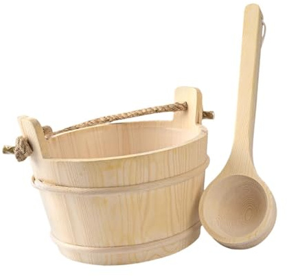 WUUISDNX Accessori da bagno in legno con secchio per sauna da 4 litri e set di mestoli essenziali per un'esperienza di in spa a casa. Set di secchio per sauna
