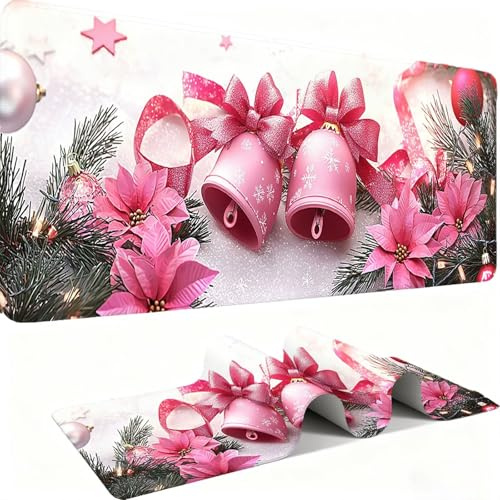 Tapis de Souris 600x300mm Tapis Souris Gamer, Mousepad de Bureau Ultra Mince Base en Caoutchouc Antidérapante Lavable Vitesse précision Améliorées pour PC, Ordinateur, Travail-Cloches De Noël C0P-270