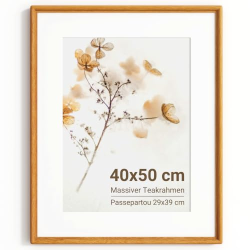 KovaScape Bilderrahmen 40x50cm aus Massivholz Teak, HD Gehärtetes Glas, Fotorahmen mit Passepartout für 29x39cm, Modern, Deko für Wohnzimmer & Büro, Wandmontage