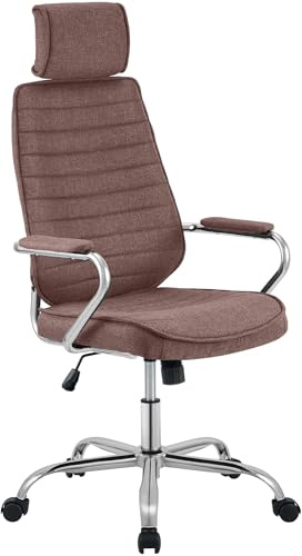 CLP Bürostuhl ergonomisch Rako, Schreibtischstuhl höhenverstellbar drehbar Stoffbezug, Rückenlehne mit Kopfstütze, Armlehnen gepolstert Farbe braun