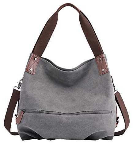 PB-SOAR Damen Modern Canvas Schultertasche Umhängetasche Shopper Handtasche Henkeltasche Hobo Bag Beuteltasche (Grau)
