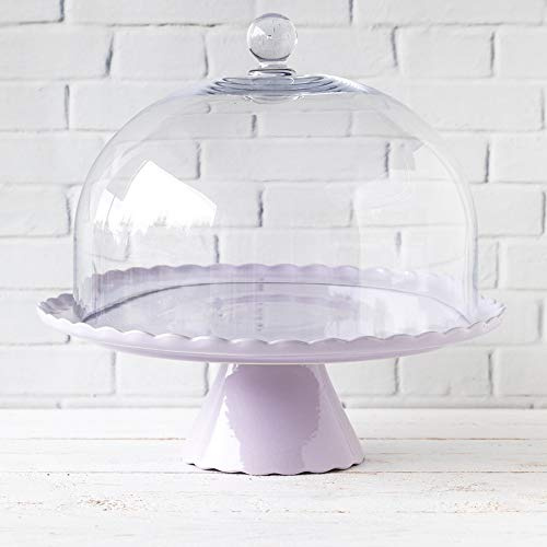 Tortenplatte „Sweet Flower in Lavendel hell Ø 34 cm mit Glasglocke | Tortenständer Kuchenplatte Kuchenständer aus Keramik für Hochzeiten Geburtstage Partys