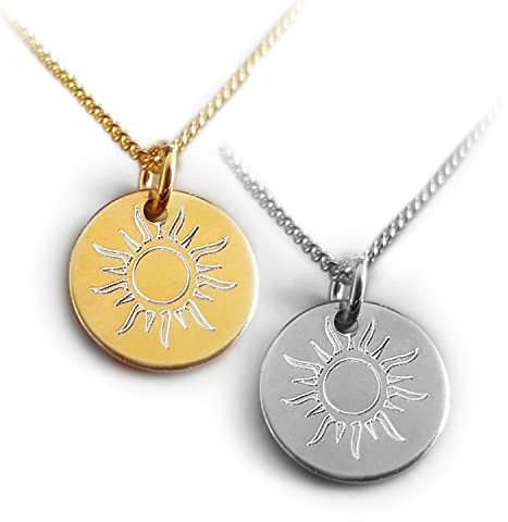 Personalisierter Kettenanhänger Sonne – Halskette für Damen aus 925 Silber oder vergoldet – filigranes Schmuckstück mit Gravur
